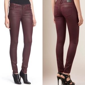 Burberry Brit Burgundy Oxblood Skinny Waxed Faux Leather Jeans 26